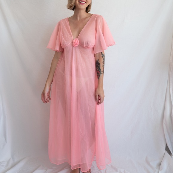 Vintage Other - 50s/60s VINTAGE Sheer Neon Pink Nightgown